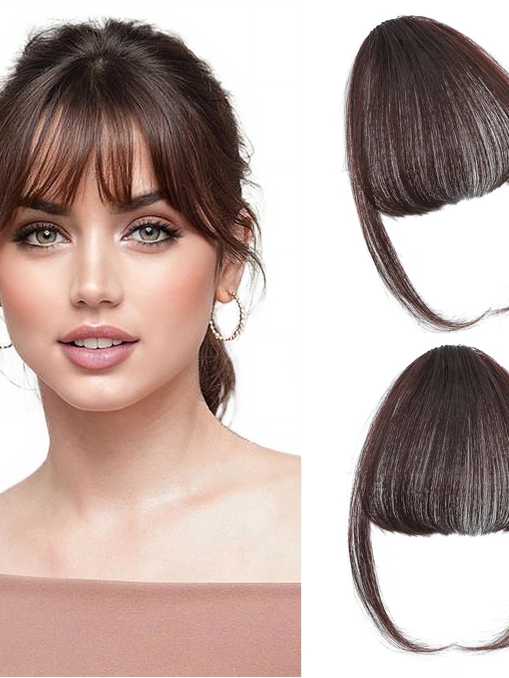 Leelebamo 100% Real Human Hair Clip In Bangs in Dark Brown